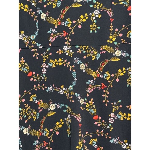 Loft Floral Print Long Sleeve Black Dress By Size 8 Zipper Back Button Cuff - Picture 2 of 7